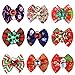 Masue Pets 20pcs/Pack Dog Hair Bows for Christmas with Rubber Bands Dog Bows Bowknot Snowman Snowflakes Christmas Dog Bows Snowman Dog Topknot Bows Pet Grooming Products
