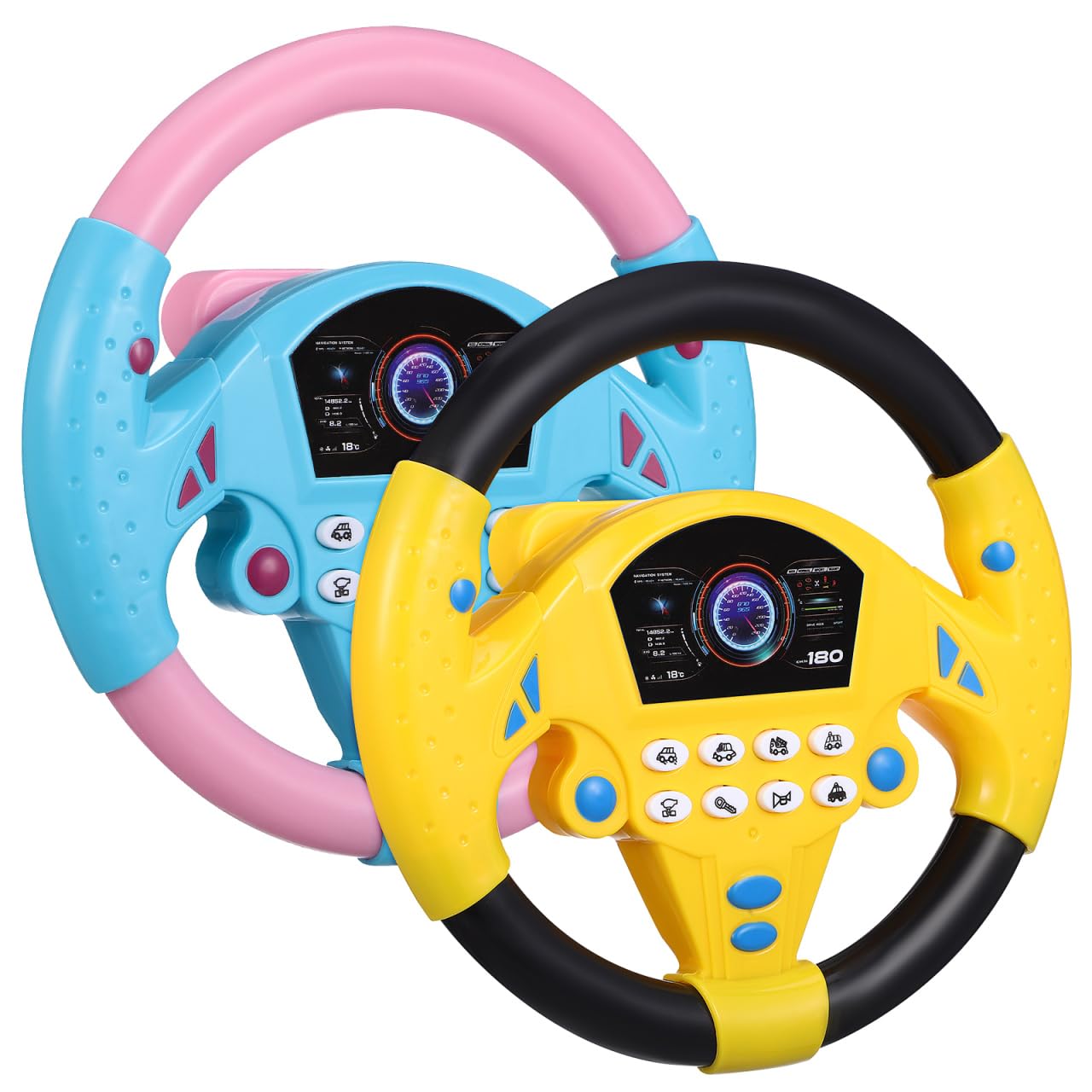 Ciieeo 2Pcs Pretend Play Steering Wheel Realistic Driving Simulation for Ergonomic Design with Sound Effects for Early Educational Fun