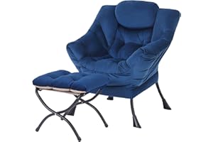 MBOOYOME Lazy Chair with Ottoman, Modern Accent Chair Contemporary Lounge Leisure Upholstered Sofa Chair Set with Armrests, Reading Chair for Living Room, Bedroom, Office, Royal Blue