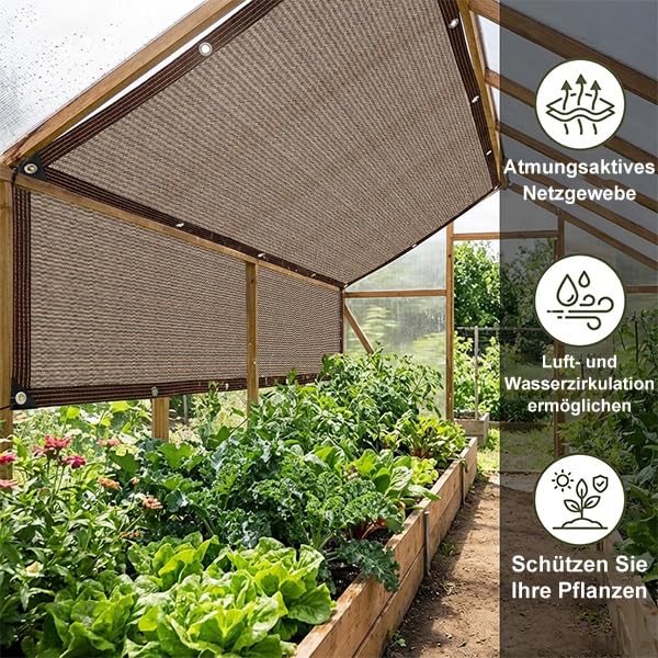 Sun Protection Netting, 80% UV Shade Fabric, Windproof Greenhouse Shade Cloth for Plant Cover/Greenhouse/Pet House/Garden/Pergola/Patio Lawn (Brown, 3 x 6 m)