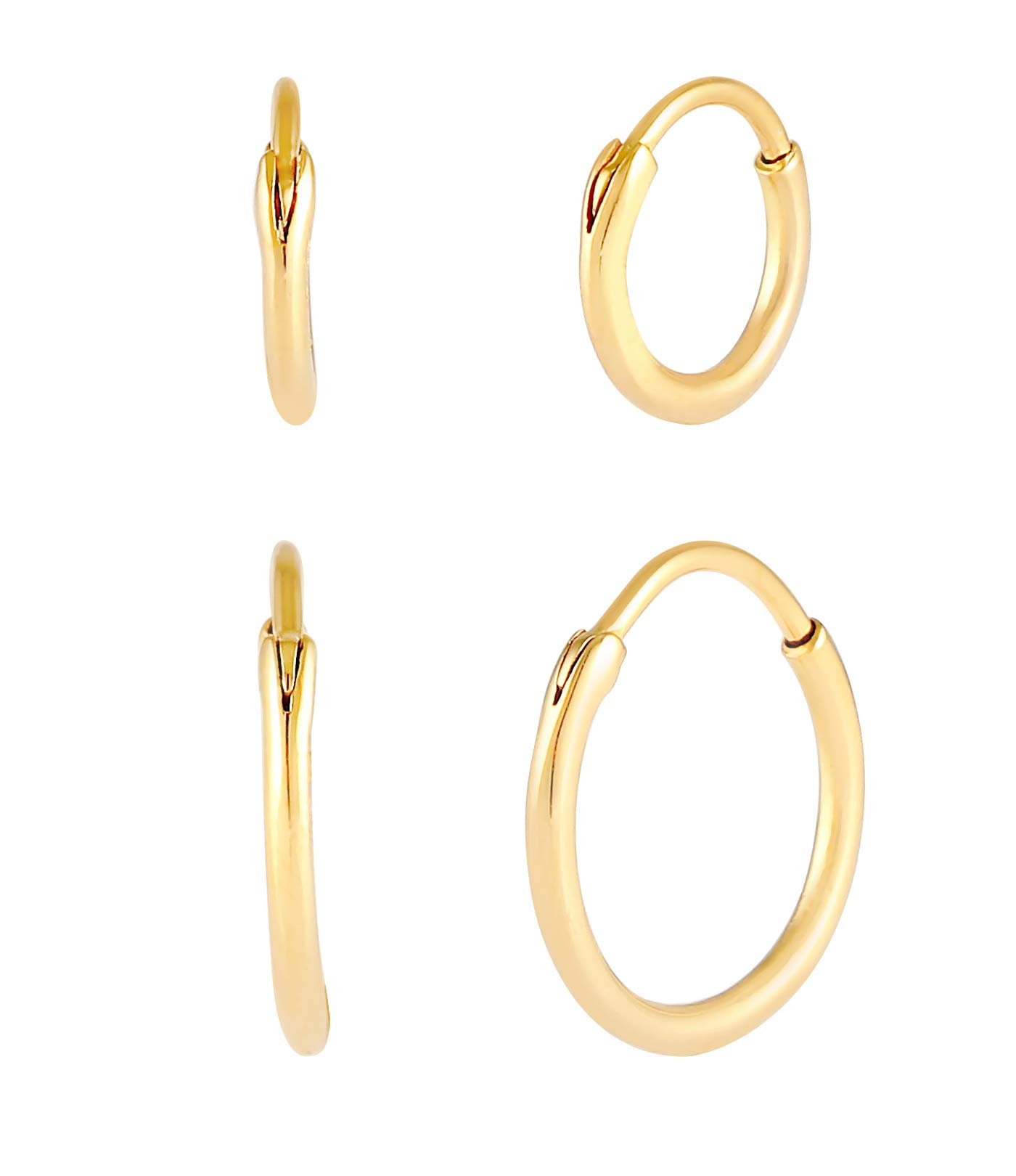 Kuzzoi Men's hoop earrings set, round, 2 pairs of earrings, polished, gold earrings for men, hoop earrings made of 925 sterling silver, gold-plated