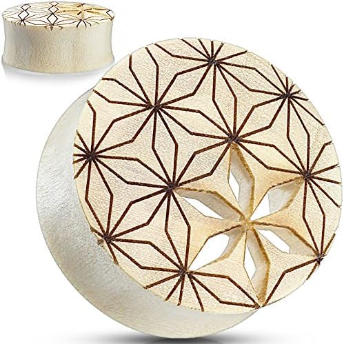 soscene Ear gauges ear plugs organic wood Cut Out Geometric Flower of life double saddle tunnels (14MM-9/16 INCH)