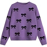 Girls Pattern Sweaters Fall Crewneck Long Sleeve Knit Pullover Tops | Cute Floral,Heart,Strawberry,Orange,Bow,Mushroom,Cherry,Drop Shoulder,Relaxed Fit,teen Girls,Kids 5-14 Years