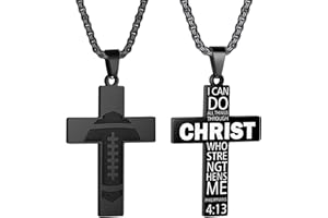 HattiDoris Football Cross Necklace for Boys Inspirational Bible Verse Cross Pendant Stainless Steel Chain 22+2 inch Football Sports Jewelry Football Gift for Men Women