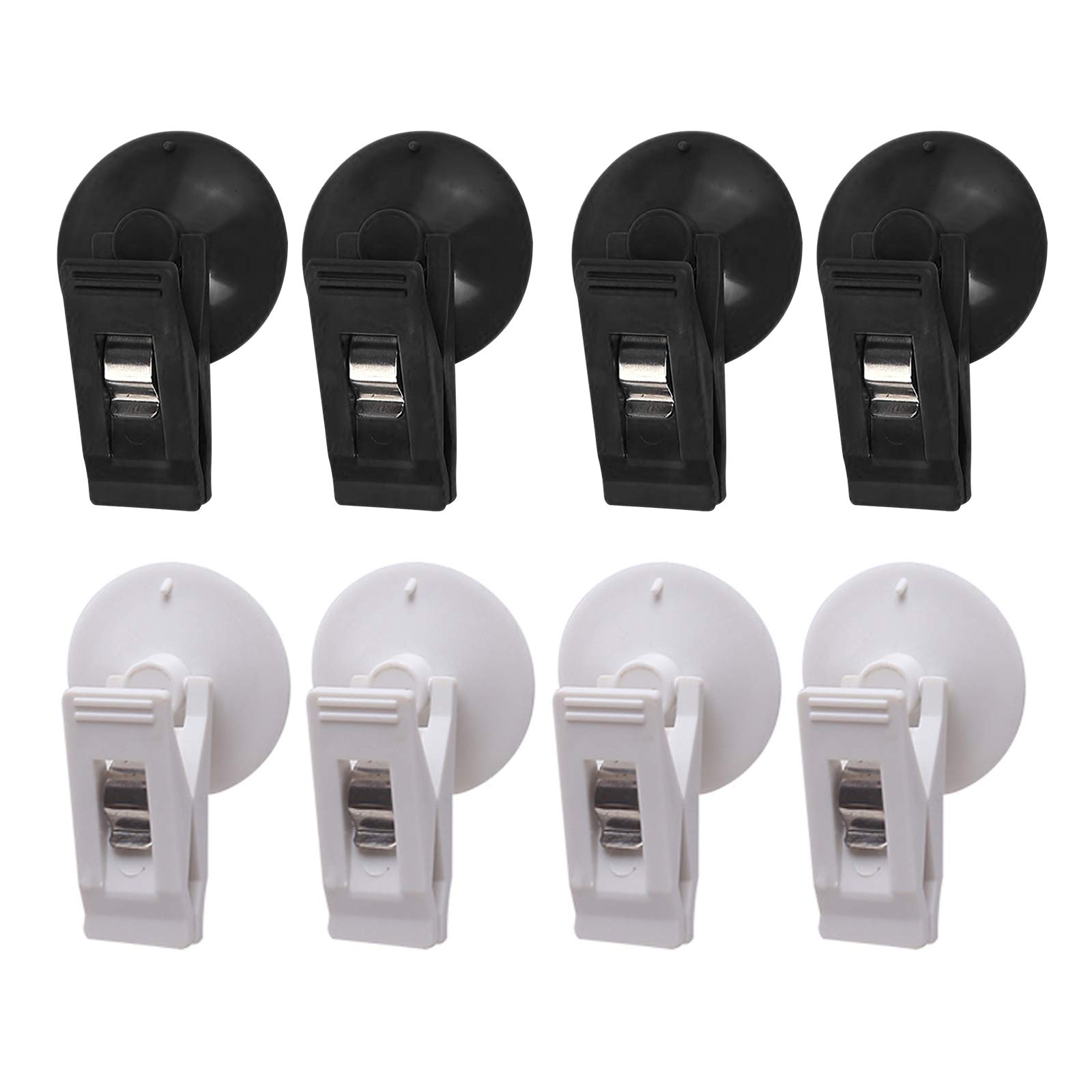 Heiqlay Car Suction Cup Hook, Suction Cup Clip Hang Sun Shades, Clothes, Curtains, Tickets for Office, Kitchen, Supermarket, Store (4 Pairs (8 Pieces), Black White)