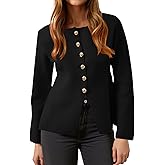 Cicy Bell Womens Button Up Cardigan Sweaters Lightweight Long Sleeve Knit Tops Business Casual Round Neck Fitted Jacket