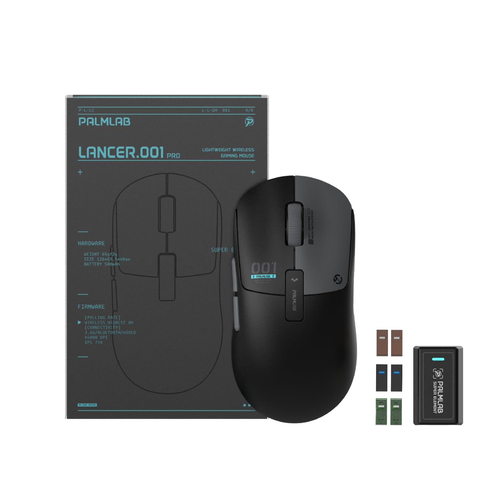 PALMLAB Lancer.001 PRO 8K Wireless Gaming Mouse, 65g Lightweight, Hot-Swappable Switches, PAW3950 Sensor with 32,000 DPI