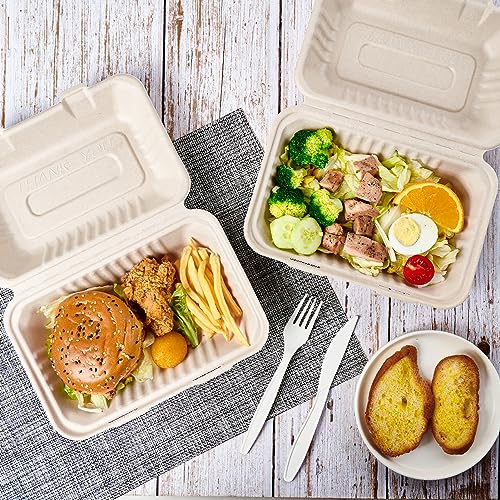ECOLipak 75 Pack Clamshell Take Out Food Containers, 100% Compostable To Go Containers Disposable, 9X6 inch Heavy-Duty To Go Boxes, Eco-Friendly Biodegradable To Go Containers For Food