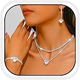Unicra Silver Rhinestone Necklace Earrings Bracelet Sets Bridal Wedding Jewelry Set Heart Costume Jewelry Sets for Women and Brides