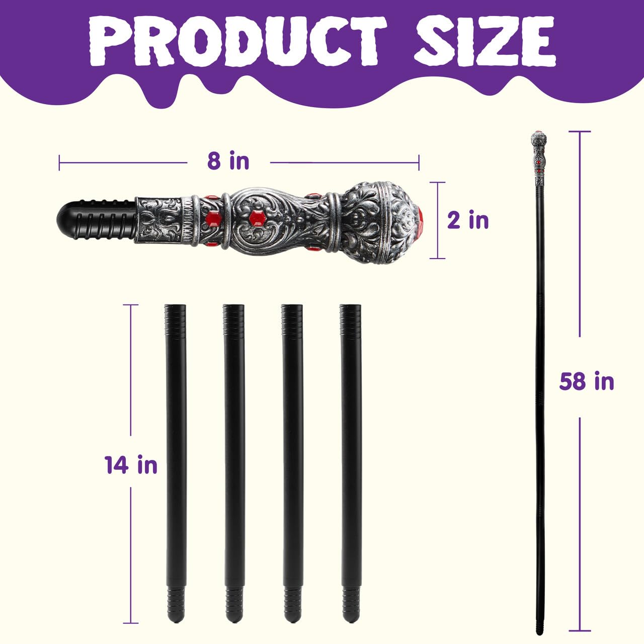 Spooktacular Creations Halloween Costume Walking Cane, Silver Elegant Vintage Staff Prop Stick for Halloween Pretend and Play Cane Costume Accessories, Vampire Dress Up Parties for Adults and Kids