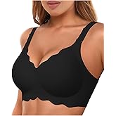 Easybunny Bras for Women No Underwire Wireless Bras with Support & Lift Seamless Scalloped Full Coverage Tshirt Bra