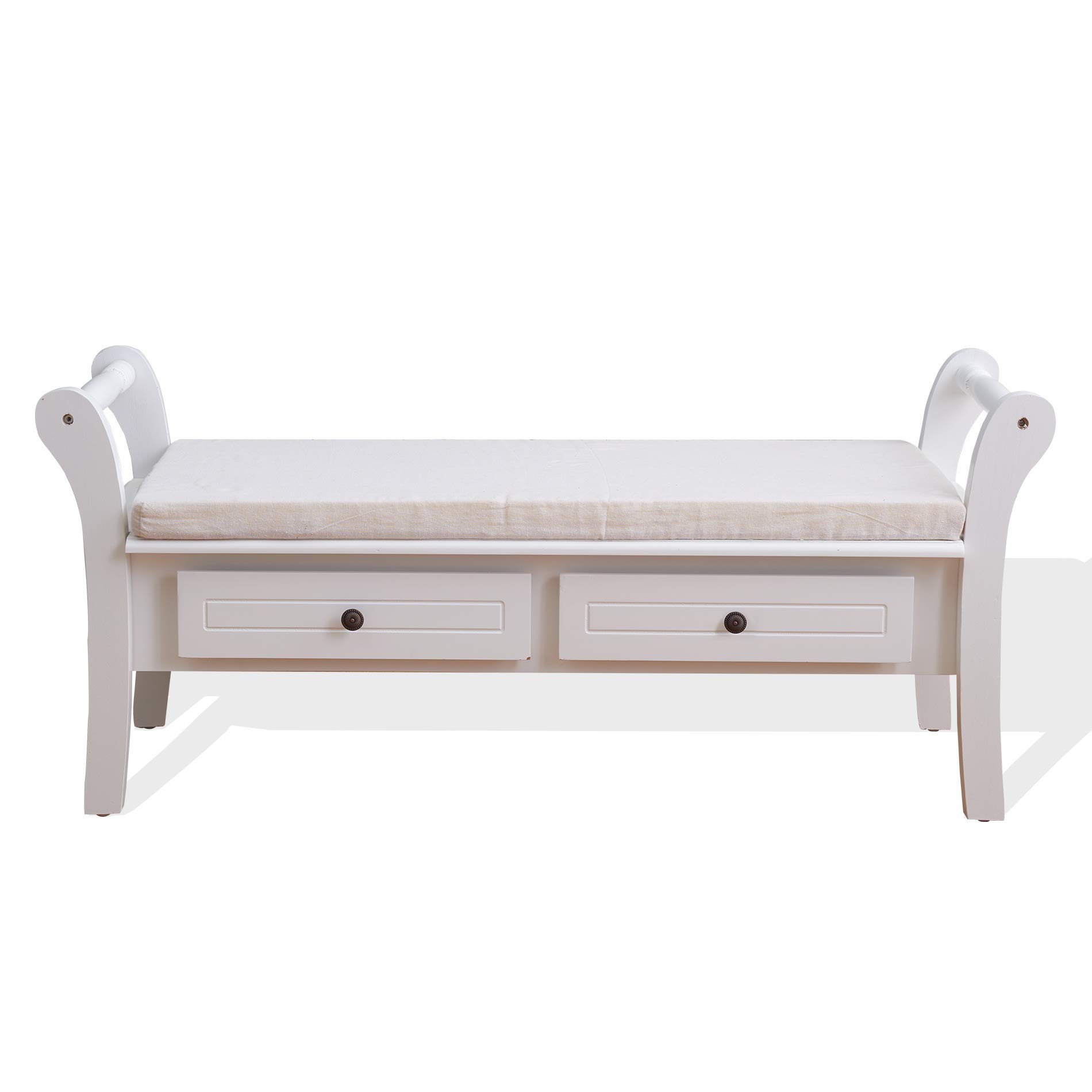 Rebecca Mobili Bench Seat 2 Drawers Pillow Wood White Elegant Classic Hall Hallway Badroom - 47,5 x 108,5 x 38 cm (H x W x D) - Art. RE4506