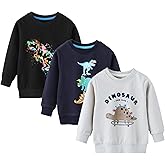 BeiVSlley Toddler Boys 3 Pack Cotton Pullover Crewneck Sweatshirt Long Sleeve Cartoon Shirt Sweaters Tops