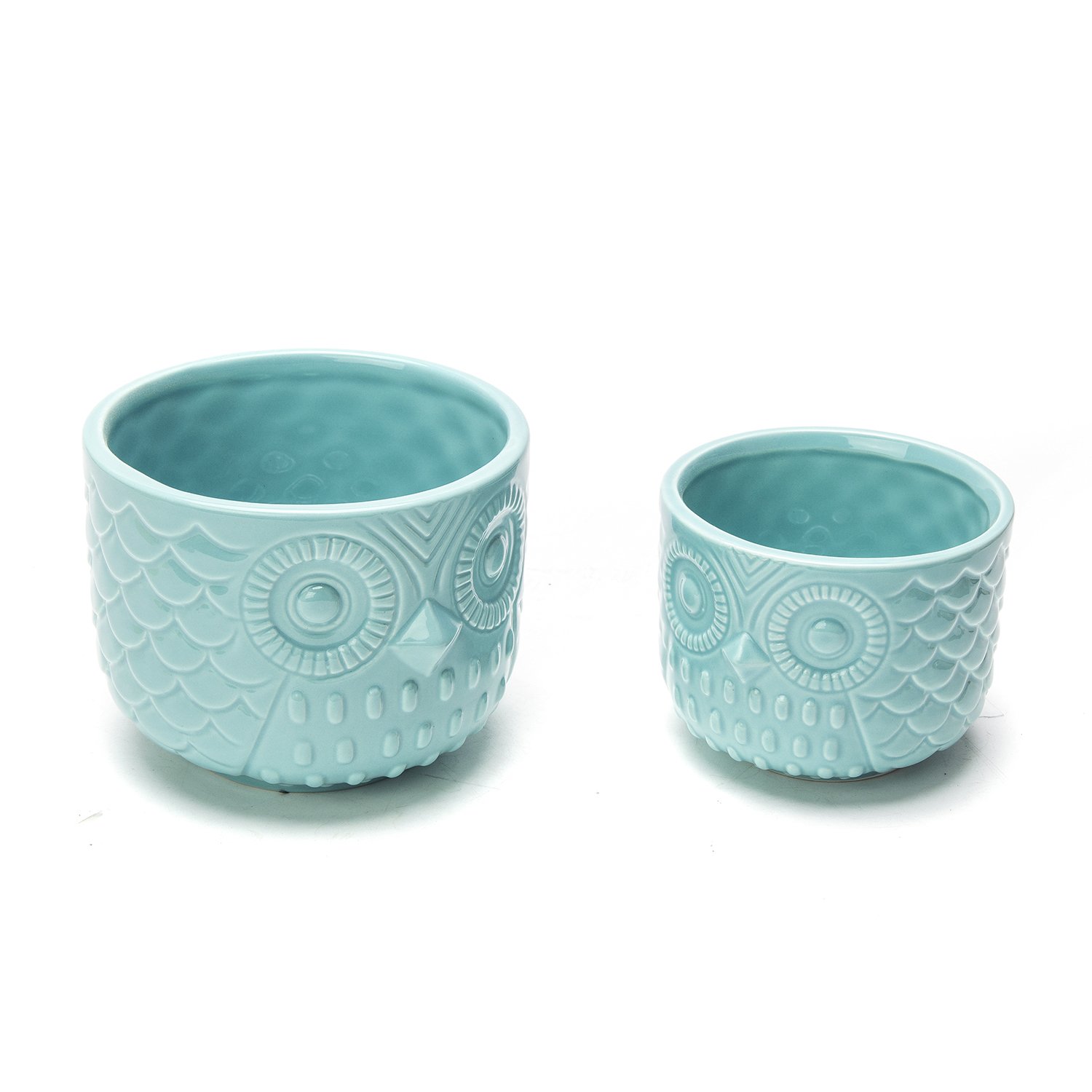 Nattol Owl Succulent Planter, Turquoise Animal Ceramic Planter Pots with Drainage, Set of 2 - Image 5