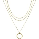 Layered Gold Necklaces for Women, Stackable 14K Gold Silver Plated Trendy Circle Paperclip Chain Pendant Choker Necklace, Jewelry Set Gifts for Women