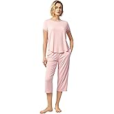 GYS Bamboo Viscose Women's Pajama Set, 2 Piece Lounge Short Sleeve Capris Pjs