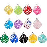 KISSITTY 30pcs Dice Charms Cube 3D Dice Random Mixed Style Colorful Rein Square Spacer Bead Pendant for DIY Key Chain Bracelet Necklace Earrings Jewelry Crafts Making