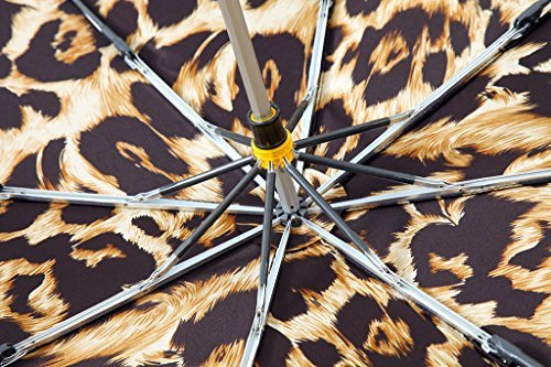 Kobold Silica Gel Handle Leopard Pattern Double Layers Canopy Parasol Umbrella Windproof Travel Compact UV Protection Umbrellas for Women Lightweight