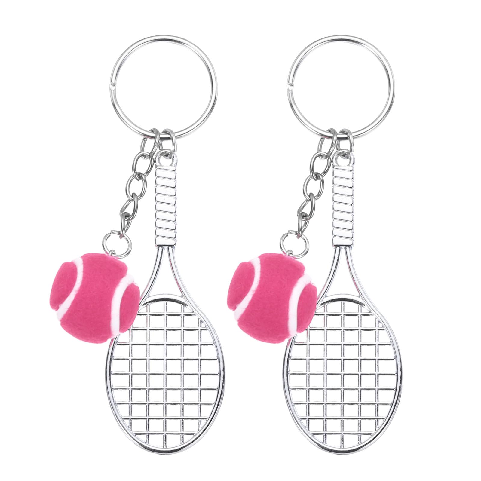 PATIKIL Tennis Keychain, 2 Pcs Metal Tennis Racket Key Chains Sports Novelty Charm Pendant for Backpacks, Gift, Party Favor, Souvenir, Sports Fan, Pink