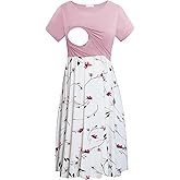 Smallshow Women's Short Sleeve Patchwork Nursing Dresses for Breastfeeding