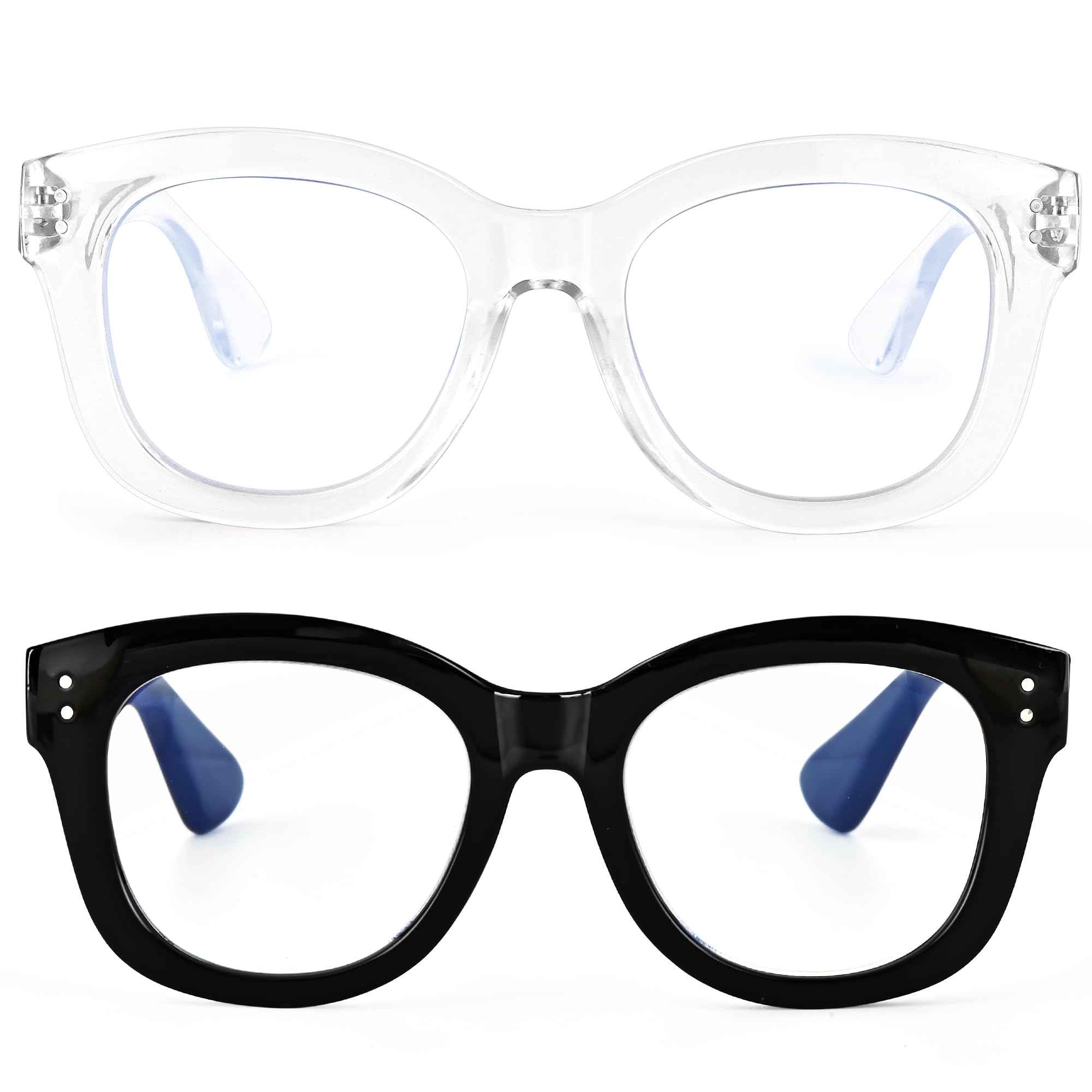 EYEGUARD 2 Pack Oversized Reading Glasses for Women, Retro Blue Light Blocking Readers with Spring Hinges, black/clear +2.50 diopter