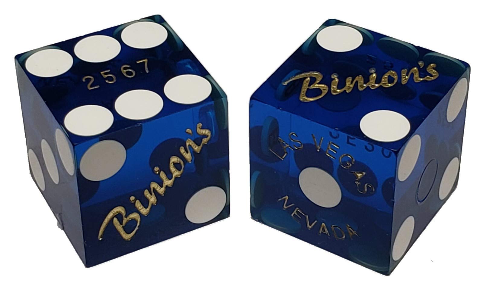 Cyber-Deals Pair (2) Binion's Casino Las Vegas 19mm Authentic Table-Played Dice (Blue)