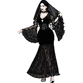 InGoticos Women's Gothic Sexy Retro Dress Lace Splicing Velvet V-Neck Cross Halloween Dress Without Corset