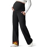 G4Free Flurrylux Fleece Lined Maternity Wide Leg Pants Cotton Over The Belly Pregnancy Sweatpants