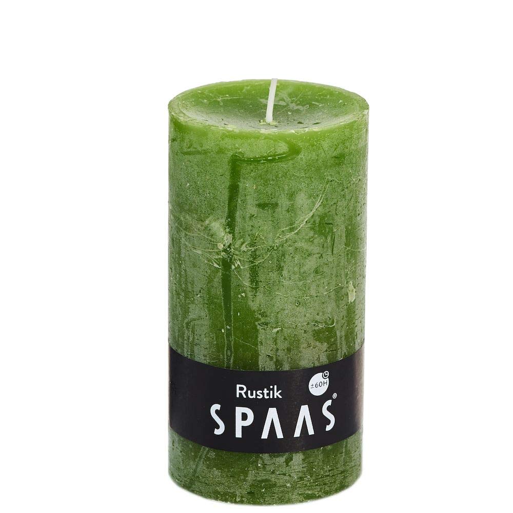 Spaas 8 Rustic Unscented Pillar Candles 70/130 mm, ± 60 Hours, Olive Green