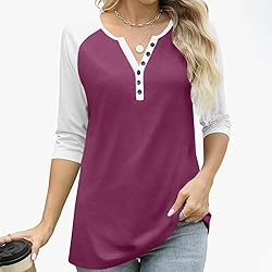3/4 Length Sleeve Womens Tops Cotton Dressy V Neck