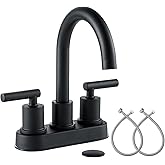 VXV Bathroom Sink Faucet 4 Inch 2 Handle Centerset Utility Lavatory Vanity Modern 360 Rotating Black Water Faucet with Pop-up Drain Stopper Assembly and Supply Lines Fits 2 Hole
