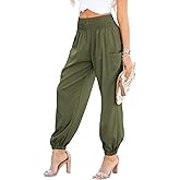 Dokotoo Womens Summer Boho Business Casual Smocked 2026 High Waisted Cargo Summer Long Elephant Pants with Pockets