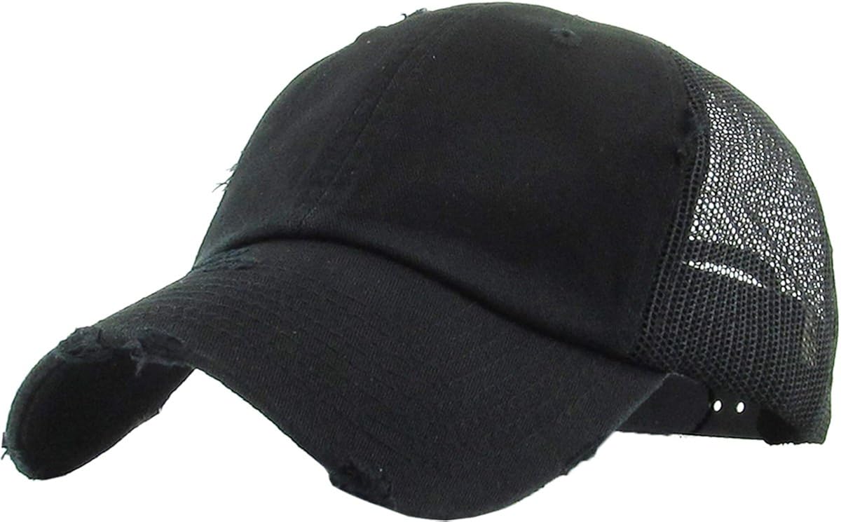 KBETHOS Vintage Washed Distressed Cotton Dad Hat Baseball Cap Adjustable Polo Trucker Unisex Style Headwear (Vintage) Black Adjustable: Clothing