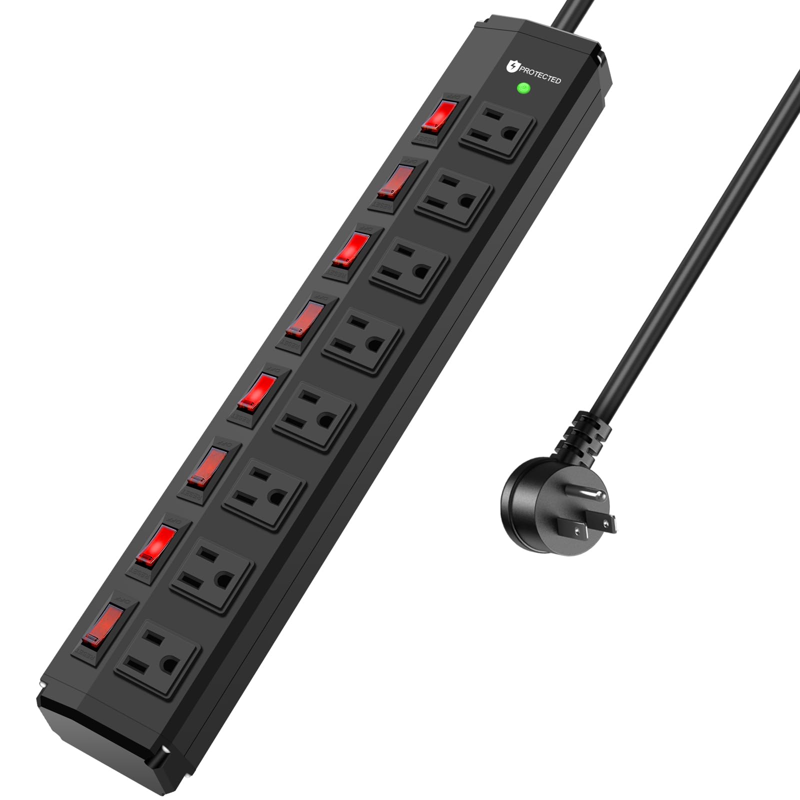 Photo 1 of 8 Outlet Heavy Duty Power Strip with 8 Individual Switches,Moutable Metal Power Strip Surge Protector 1200 Joules,6FT 14AWG Extension Cord,15A 1800W 125V 60Hz