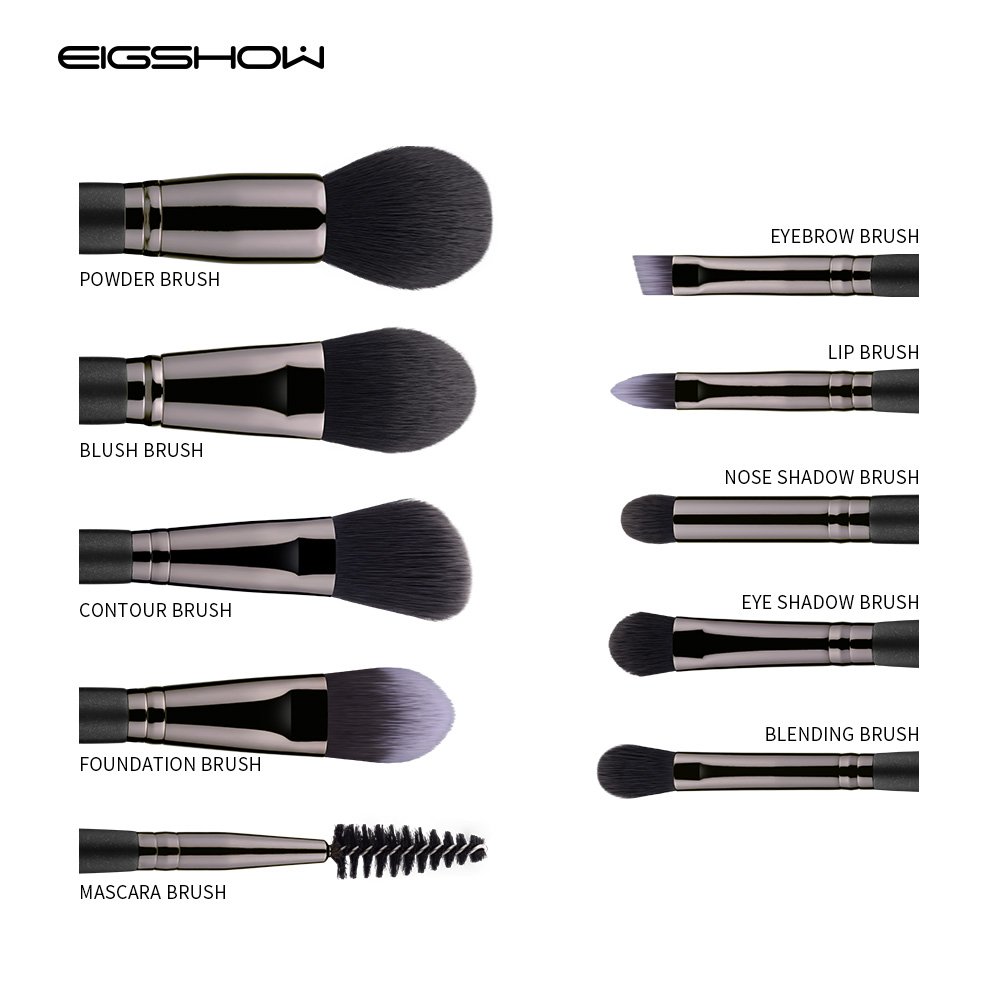 Makeup Brushes EIGSHOW 10pcs Vegan Makeup Brush Set Premium Synthetic Eyeshadow Brush Face Foundation Powder Blush Eye Blending Eyebrow Lip Cosmetic Brush Kit with Makeup Bag Black