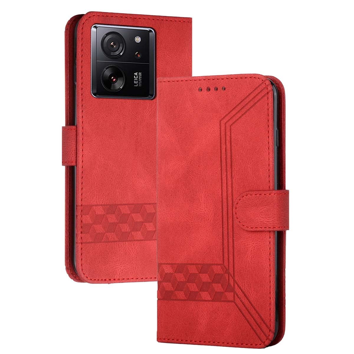 mvced folio Case Compatible with Xiaomi 13T/ 13T Pro,Premium PU Leather Case Flip Wallet Phone Cover with Kickstand Card Slots TPU Shell,Red