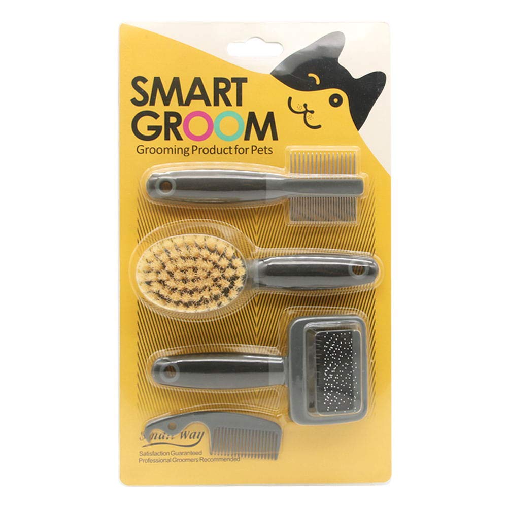 Puppy Grooming Kit Cat Flea Comb Brush, Soft Protection Salon Grooming Tools for Small Animals, Remove Dead Hair, Mats, Tangles, 4 Pcs