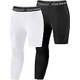 Niksa 1/2 Pack Men's Compression Pants, 3/4 One Leg Compression Tights Men Basketball Leg Sleeve Athletic Base Layer Leggings