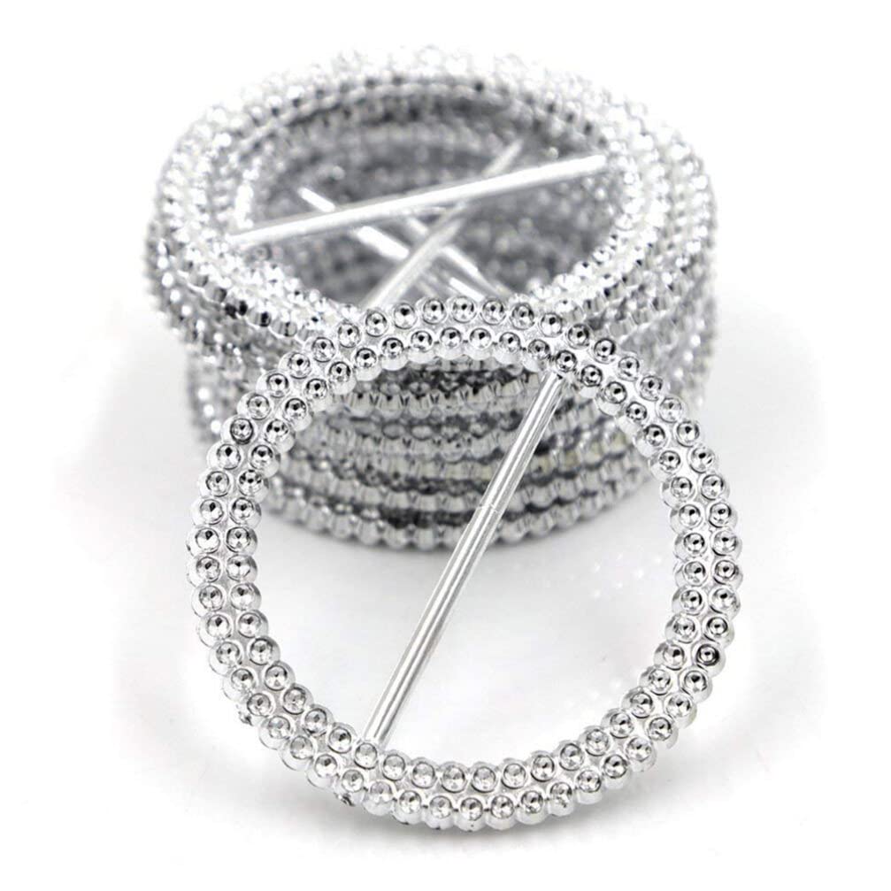 HEALLILY Rhinestone Ribbon Buckle Clips for Chair Sash Decoration Wedding Banquet Accessories Silver 2.7 Inch Durable Electroplate Design