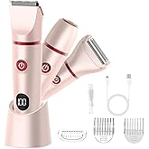 Bikini Trimmer for Women, Electric Razor for Pubic Hair 3-in-1, Bikini Shaver for Legs Body Hair, Womens Electric Razor IPX6 Waterproof, Gifts for Women,Pink