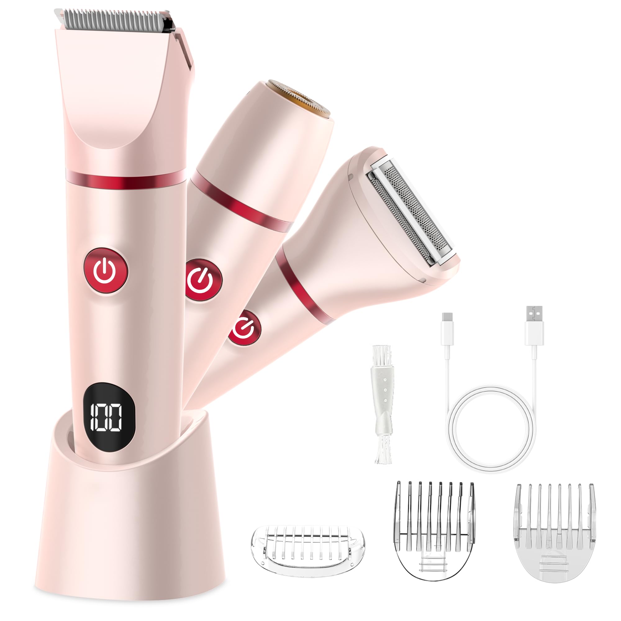 Photo 1 of Bikini Trimmer for Women, Electric Razor for Pubic Hair 3-in-1, Bikini Shaver for Legs Body Hair, Womens Electric Razor IPX6 Waterproof, Gifts for Women,Pink