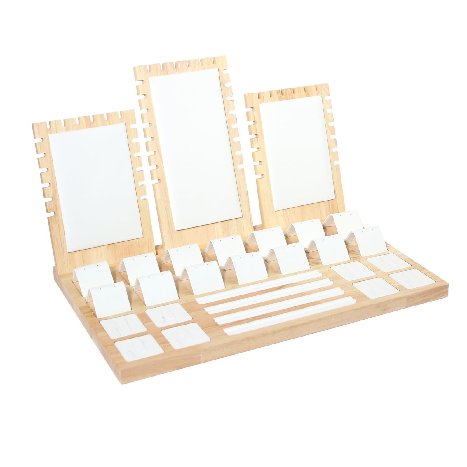 Photo 1 of Enorteen Wooden Jewelry Display Stand Set Pendant Necklace Display Holder Ring Earrings Bracelet Tabletop Storage Organizer Stand Set Combination for Show (White)