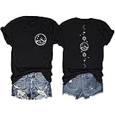 GEKYKOC Moon and Sun Shirts Women Vintage Graphic Tshirt Mountain Hiking Short Sleeve Vacation T-Shirt Tops