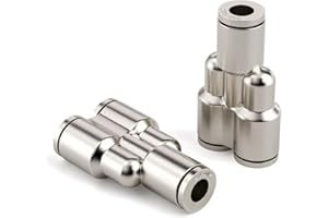 TAILONZ PNEUMATIC 1/4 Inch OD Copper Nickel Plating Push to Connect Air Fittings Tee Straight Union Connect Pneumatic Fittings PY-1/4（Pack of 5)