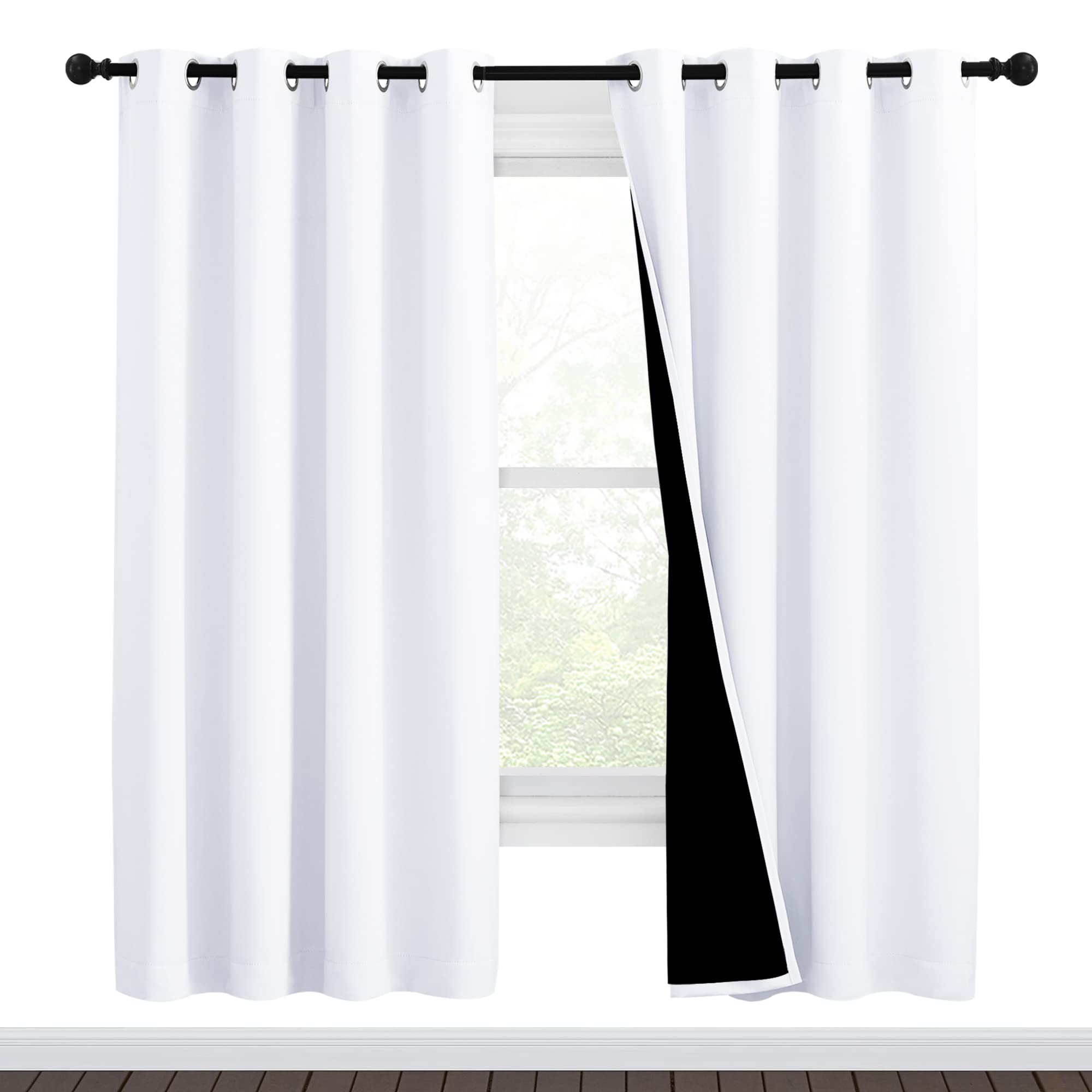 Photo 1 of NICETOWN White Blackout Curtains 72 inches Long, Full Light Blocking Drapes with Black Liner for Nursery, Thermal Insulated Draperies for Hall, Villa (2 Pieces, 46" Wide Each Panel, Pure White)