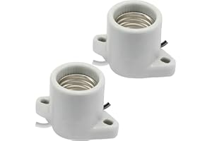 BokWin 2-Pack E26 Ceramic Light Sockets - Heat-Resistant Lamp Holder with 6 Inch Wire & Two Hole Flange Mount for Indoor Gara