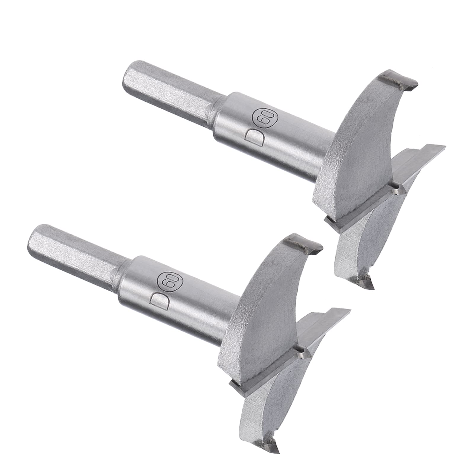 Kozelo 2pcs Forstner Drill Bits - [60mm] Tungsten Carbide Auger Opener for Wood Furniture Hinge Woodworking Use, Hex Shank, Gray