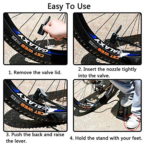 TANDD Bike Pump, Mini Bike Floor Pump, Bike Frame-Mounted Pump, Portable Foot Activated Bicycle Tyre Pump with Pressure Gauge for Bikes/Motorcycle and Other Inflatables