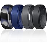 ROQ Breathable Silicone Rings for Men - Inner Arrow Shape Grooves for Enhanced Breathability - Classic Mens Silicone Rubber Wedding Ring Band - Black, Blue, Black-Blue Camo Colors - Size 11