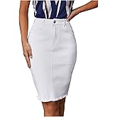 Floerns Women's Casual High Waist Raw Hem Bodycon Pencil Denim Skirt